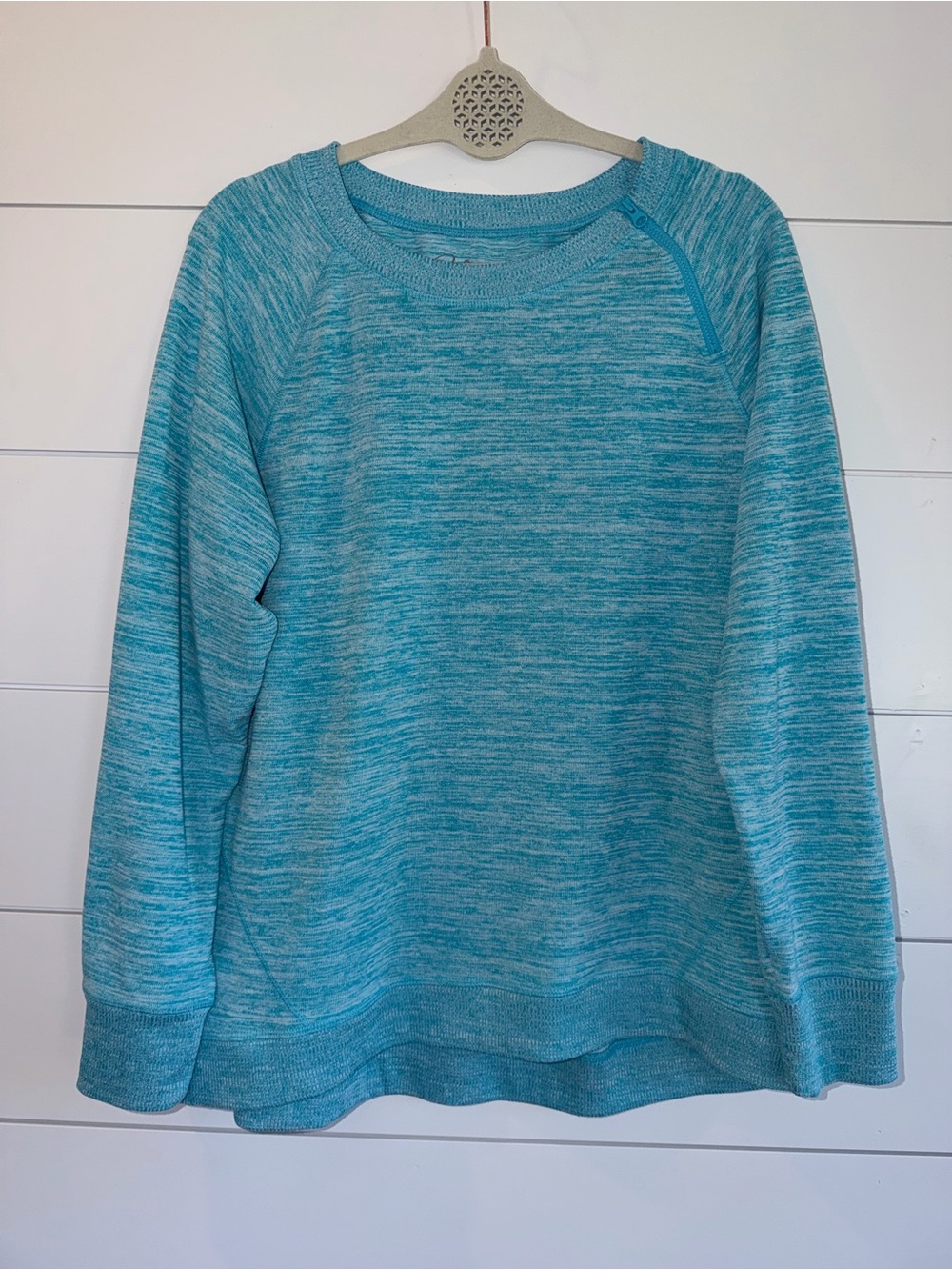 Gerry Women’s Blue Heathered Side Zip Neck Pullover Sweater, Long Sleeve XL